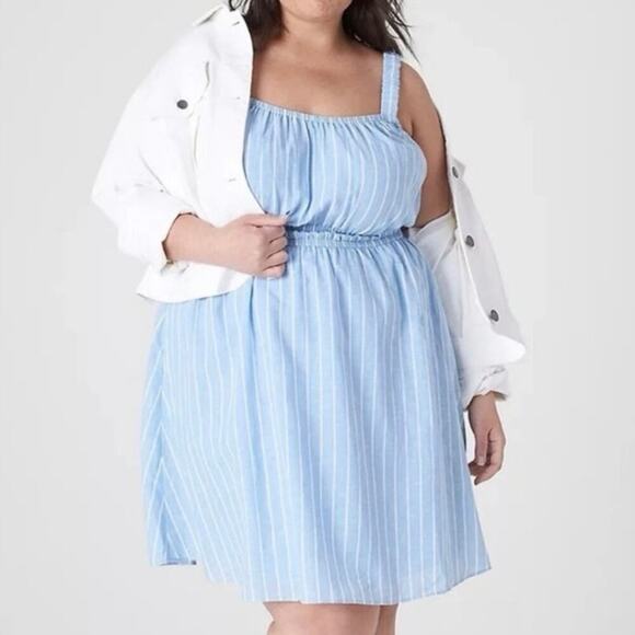 NWT Lane Bryant Striped Linen Blend Mini Dress Blue Sz 20 Lined Beachy Preppy - Picture 1 of 8